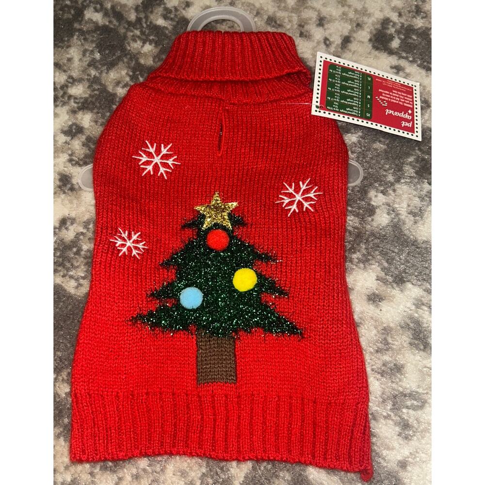 Pet Apparel Red Knit Christmas Tree Themed Pet Sweater XS (NWT)